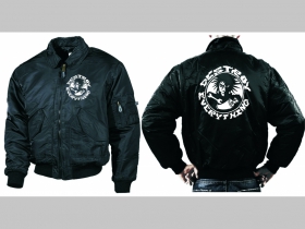 Destroy Everything -  čierna zimná letecká bunda BOMBER Winter Jacket s límcom, typ CWU z pevného materiálu s masívnym zipsom na zapínanie 100% nylón